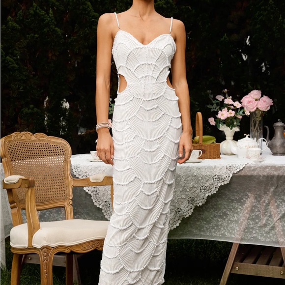 Bella Barnett Pearl-Embellished Midi Dress size S (side cut-outs) - Picture 3 of 5